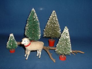 Early German Composition Christmas Putz Wooly Sheep