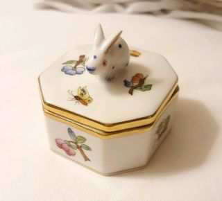 Herend Porcelain Rabbit Butterfly Trinket Box Hungary