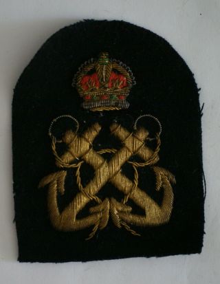 British Royal Navy Petty Officer Rank Badge,  Bullion Wwii Era King 