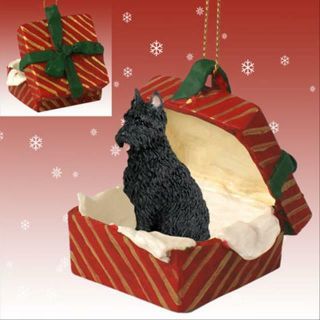 Bouvier Des Flandres Cropped Ears Dog Red Gift Box Holiday Christmas Ornament