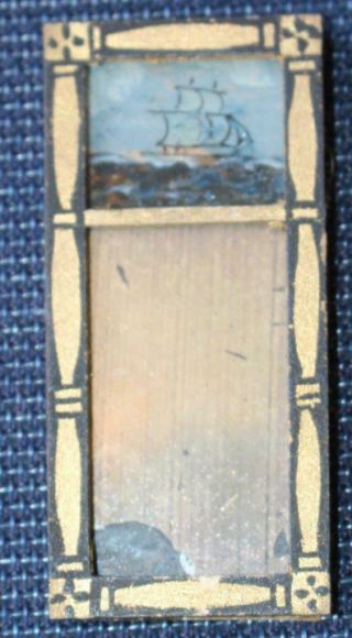 Vintage Tynietoy Dollhouse Mirror Reverse Painting Marine Painting