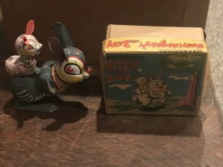 Vintage 1960’s Jumping Rabbit With Baby Windup - Mib - Boxed -