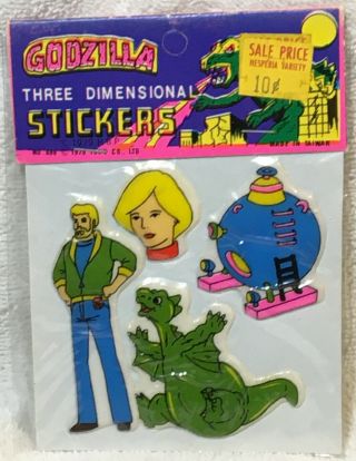 Godzilla Characters Puffy Sticker Sheet 3d Old Store Stock Vintage