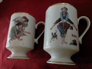 Norman Rockwell Footed Mugs 1981 " Knuckles Down " And " Leapfrog "