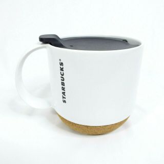 Starbucks 2012 Cork Bottom White Ceramic Mug Travel Tumbler W/ Lid 12 Oz.  Cup