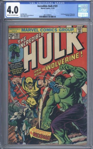 Incredible Hulk 181 Cgc 4.  0 Vol 1 Mid Grade 1st App Of Wolverine