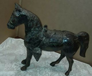 Large Rustic Solid Brass Stallion Horse Figurine Statue Vintage Mid Century