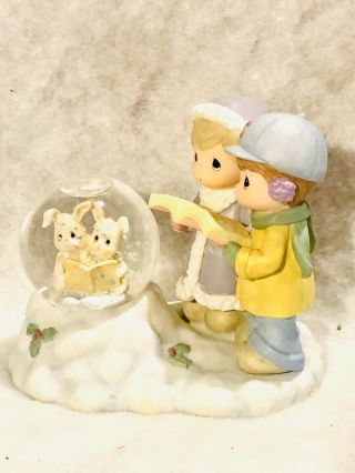 Precious Moments Boy/girl & Bunny Singing W/ Snow Ball - Abc 1999