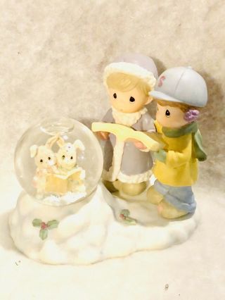 Precious Moments Boy/Girl & Bunny Singing w/ Snow Ball - ABC 1999 2