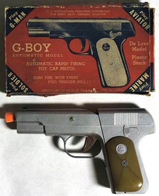 S725.  G - Boy Automatic Model Rapid Firing Toy Cap Gun W/ Box From Acme (1940 
