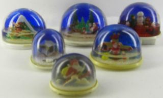 Vintage Christmas Set Of 6 Plastic Snow Dome Globes