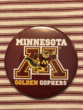 Vintage University Of Minnesota Golden Gophers Button Pin 3.  5” Vintage 1980s