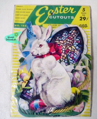 Vintage 1960 Eureka Easter Cutouts Stained Glass Bunny Basket In Package