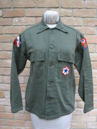Vintage Us Army Shirt,  Wwii Era Patches Eto Hq Communications,  75th Infantry Div