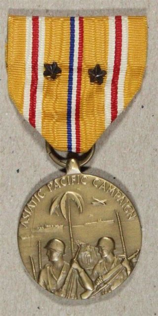 Us Military Medal: Asiatic - Pacific Campaign W/2 Campaign Stars - Wwii Strike
