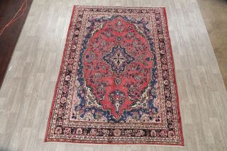 Traditional VINTAGE Floral Area Rug Hand - Knotted Wool Oriental Carpet 7 x 10 2
