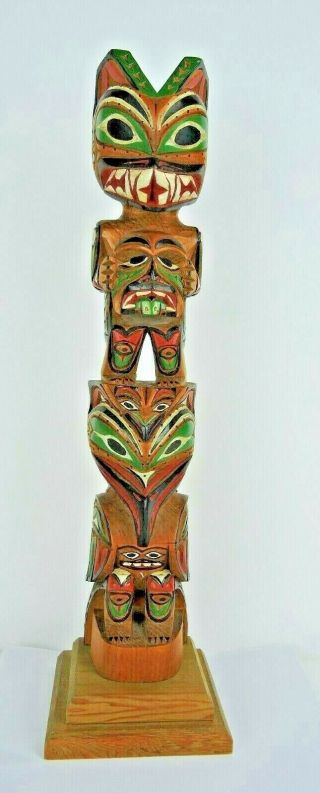 Rick Williams Native American Indian Totem Pole Carving Vtg 19 " Tall Estate Find