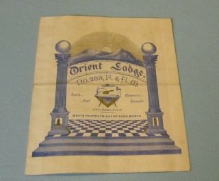 1897 Orient Lodge 289 Philadelphia Pa Masonic Temple Meeting Invitation Masons