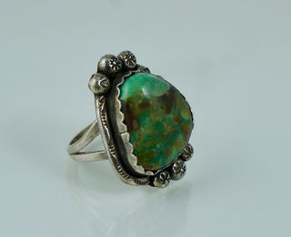 Signed Large Navajo Sterling Turquoise Old Pawn Silver Ring Vintage Heavy Big