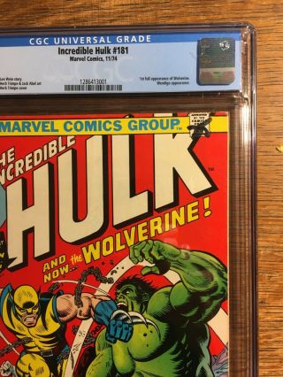 The Incredible Hulk 181 (11/74) CGC 6.  5,  WHITE Pages,  1st Full Wolverine 3