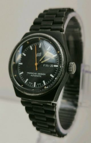 Vintage 1970s Porsche Design Orfina Automatic Black S/Steel Watch Carrie Fisher 3
