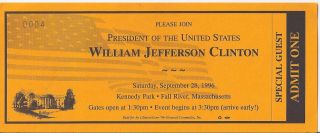 1996 Special Guest Ticket To Meet President Clinton In Fall River Ma