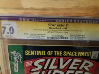 Silver Surfer 1 CGC SS 7.  0 (Restored) Stan Lee Signed 2