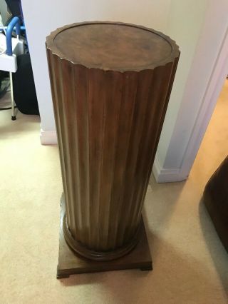 Vintage Burl Wood Pedestal Scalloped Large Stand 36 Inch Round Display