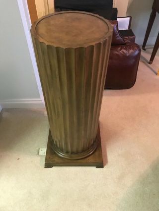 Vintage Burl wood Pedestal Scalloped large Stand 36 inch round Display 2