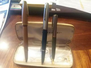 2 Vintage Fountain Pens And Pencil With Case