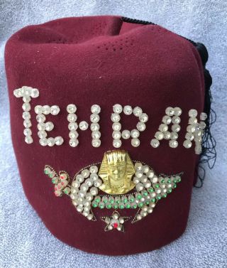 Vintage Fresno Ca,  Shriners Freemason Fez Hat With Rhinestones In