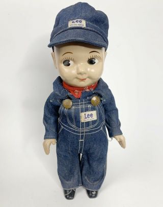 Vintage Buddy Lee Doll.  Union Made Denim Overalls And Hat 1950s.  Composition