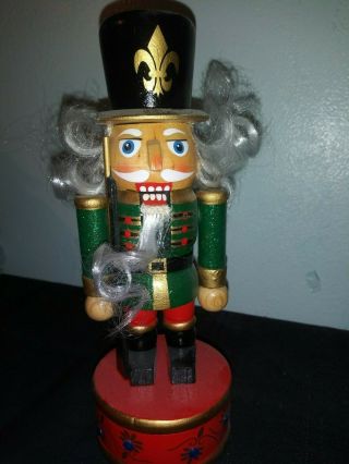 9 " Musical Hand Painted Wood Nutcracker Soldier Green / Red With Rifle