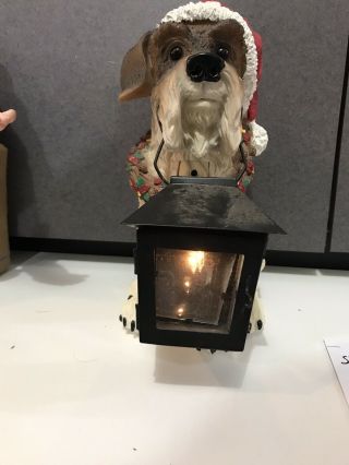 Scotty Dog With Santa Hat Christmas Statue Figurine Resin Figure Motion Sensor