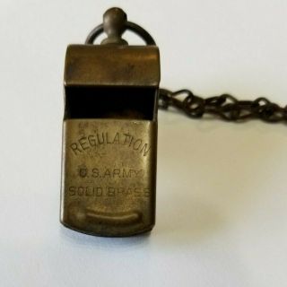 Vintage Ww Ii Era Regulation U.  S.  Army Solid Brass Whistle With Chain