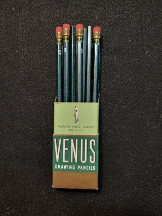 12 Vintage American Pencil Venus 4h Pencil Drawing Drafting Art W/original Box