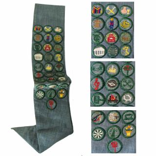 Boy Scouts Of America Sash With 27 Merit Badges,  Pristine