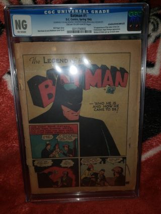 Batman 1 Cgc Ng Dc 1940 1st Appearance Of The Joker & Catwoman Coverless