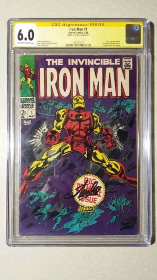Iron Man 1 Cgc 6.  0 Ss Signed Stan Lee (may 1968,  Marvel) 1st Solo Series