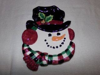 Fitz And Floyd Top Hat Snowman Christmas Snack Server Plate / Wall Plaque