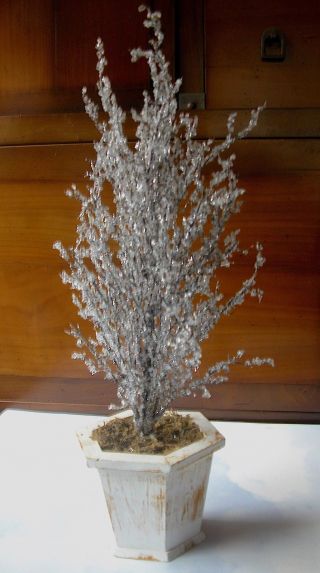 20 " Tall Ice Crystal Covered Twig Tree In Shabby Chic Painted Wooden Pot