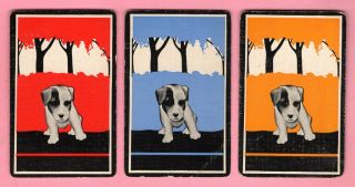 3 Single Swap Playing Cards Sweet Little Terrier Dogs Deco Set X 3 Vintage Linen