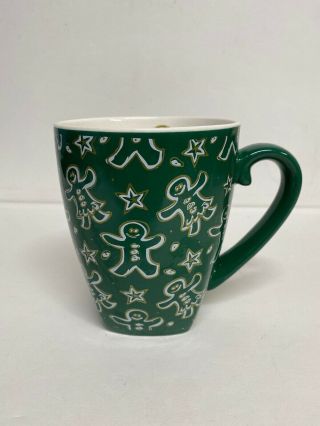 2001 Starbucks Barista Coffee Mug Holiday Green Gingerbread Men 18 Oz.  Cup