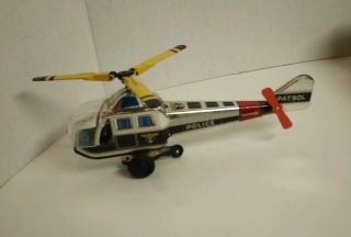 Vintage Tin Litho Friction Police Patrol Helicopter Made In Japan