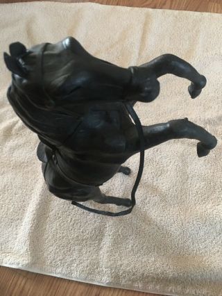 Vintage Leather Horse Figurine Tall Equestrian Black Hand Crafted Statue Rearing