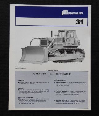 C.  1979 Fiat Allis 31 Crawler Dozer Power Shift Tractor Specifications Brochure