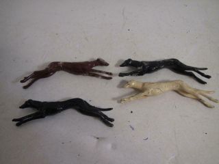 4 Vintage Lead Miniature Toy Running Greyhound Dogs Figures - L@@k