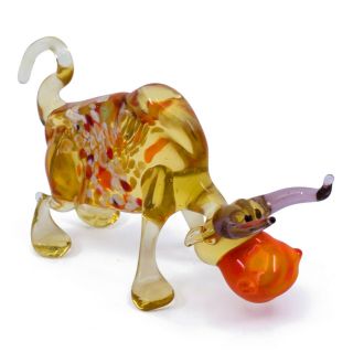 Lampwork Hand Blown Glass Texas Longhorn Cattle Bull Cow Figurine 3.  5 " Long
