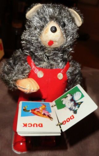 Cubby Mechanical Reading Bear Baby Book Alps Japan Tin Wind Up