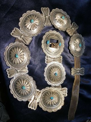 Huge Vintage Navajo Indian Sterling Silver Turquoise Concho Belt 352 Grams